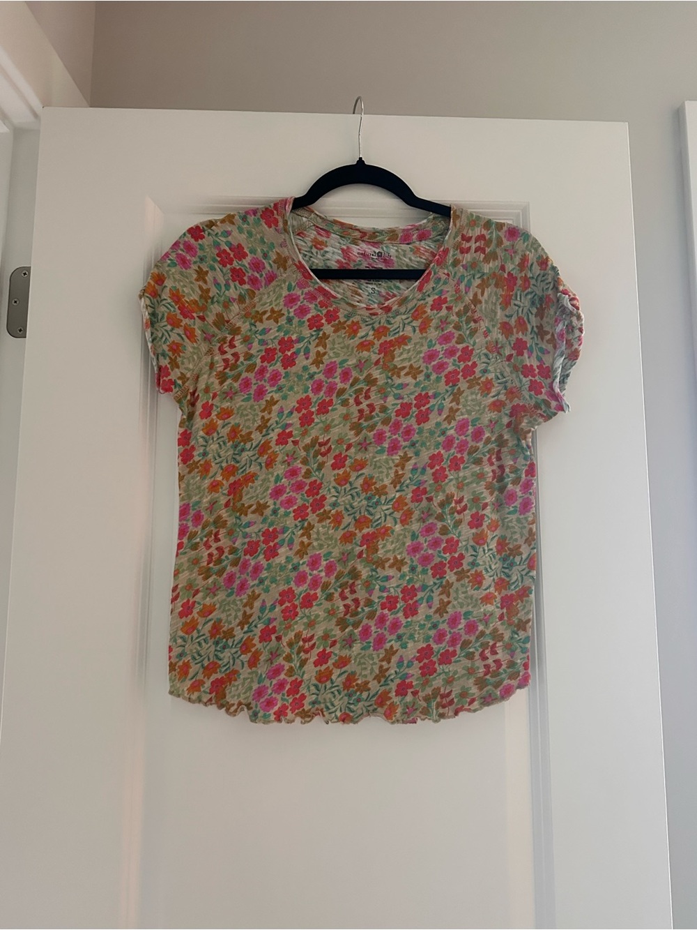 NATURAL LIFE Floral Short Sleeve Tee in Pink, Orange & Green